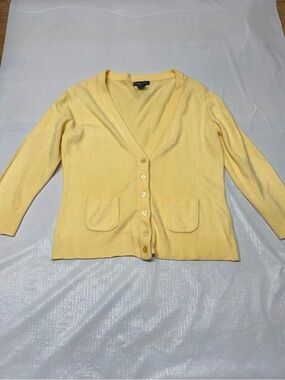 New York & Company Pale Yellow V-Neck Button Cardigan